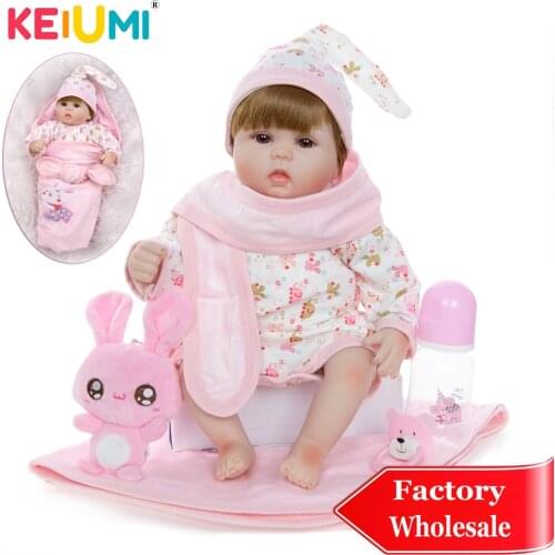 KEIUMI Simulate New Birth Baby Doll 42 cm Soft Silicone Reborn Menina Boneca 17 Inch Doll With Blanket Educational Gift Sets