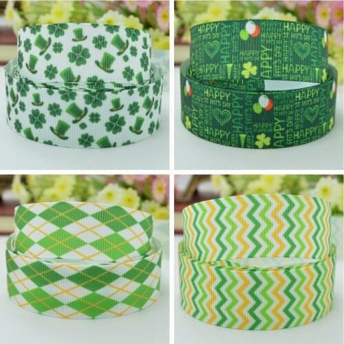 10 Yards 22mm 7/8" St. Patricks day Clover green Printed grosgrain ribbon hair bow Headwear DIY hair accessories retail B0929