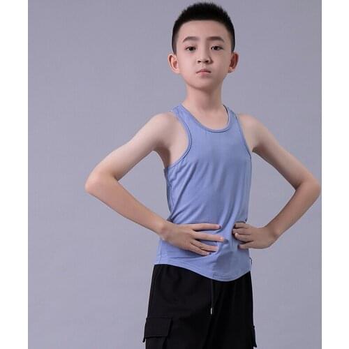 Latin Dance Vest For Boys Round Neck Sleeveless Practice Tops Professional Kids Latin Dance Shirt Rumba Dance Clothes VO1386