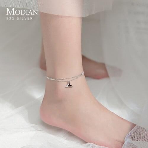 Modian Summer Authentic 925 Sterling Silver Double Layer Mermaid Tail Chain Anklet With Charms for Women Foot Bracelet Jewelry
