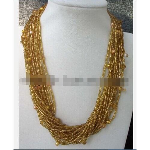 Fashion 20rows pearl quartz champagne baroque necklace 18"