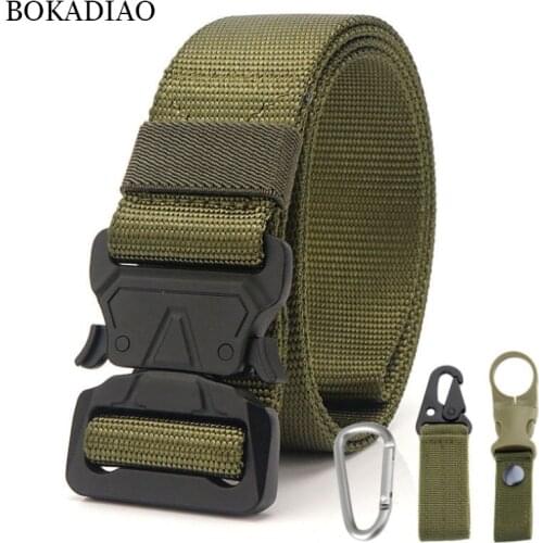 BOKADIAO mens canvas belt Quick release Metal buckle nylon Training belts military Army tactical belts for Men Jeans male strap