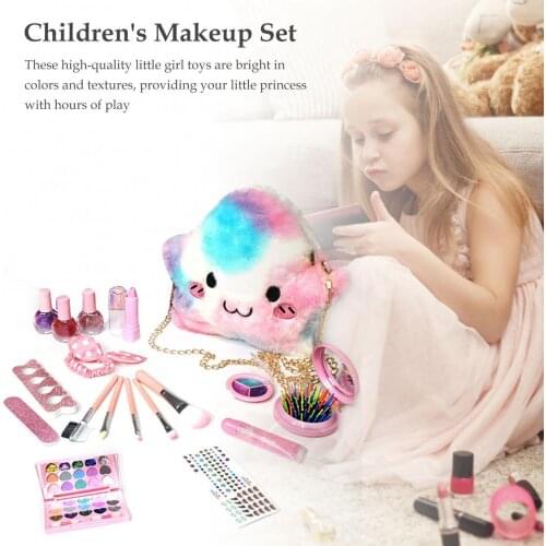 Children Girls Pretend Play Beauty Makeup Cosmetic Set Toy with Crossbody Bag Cosmetic Box Make-Up Box Safe Material Washable