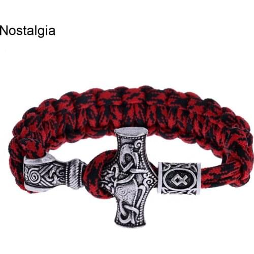 Nostalgia Nordic Runes Beads Thor Hammer Mjolnir Viking Bracelet Vintage Vikingos Big Bracelets For Women