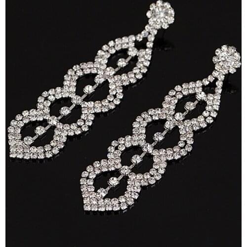 Special Shiny Elegant Fashion Rhinestone Earrings Geometric Long Rhine Stone Earrings Classic Bride Wedding Banquet 171104-7