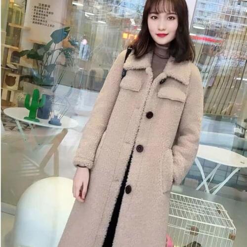 Womens Solid Color Button Anti-lamb Plush Coat Female 2020 Autumn Winter Anti-fur One Loose Thick Warm Mid-length Fleece Coat