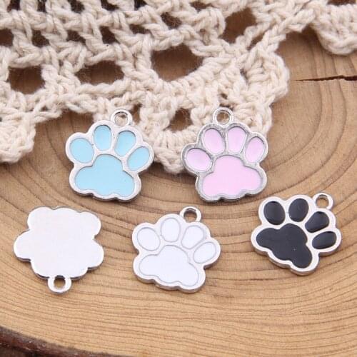 Daisies 100pcs/lot 17*15mm Enamel Dog Bear Paw Charms Pendants Kids Women Jewelry Making Diy Findings