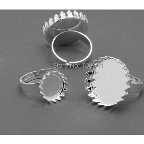 Blank Ring Settings with Round Crown Bezel Cameo Glass Cabochons Bases Rings DIY Jewelry Findings Silver Plated