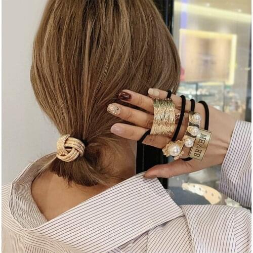 Elatic Hair Band for Women Metal Crown Rubber Hairbands Elegant Pearl Scrunchie Hair Hairbands Accessories Jewelry Hair Ties