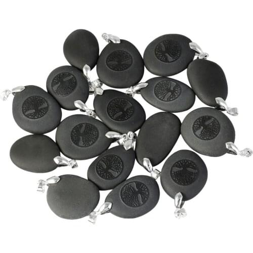 SUNYIK Black Stone Engraved Tree of Life Pendant Healing Reiki Energy Stone Irregular Shape
