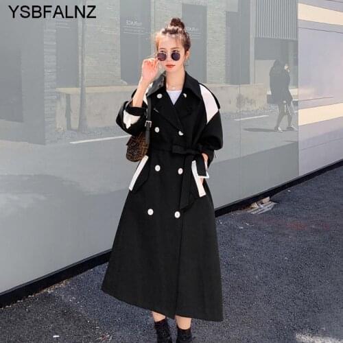 Gabardina Mujer 2021 Trench Coat Thin Hit Color Double Button Lapel Loose High Street Slim Autumn Fashion Long Ladies Clothing