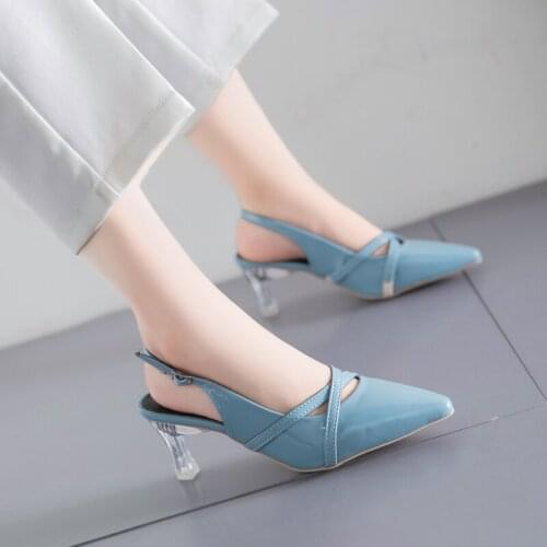 Fashion Womens High Heels Shoes Soft Leather Shallow Transparent heel Pointed Toe Women Pumps Thin Female Office Shoes U22-17