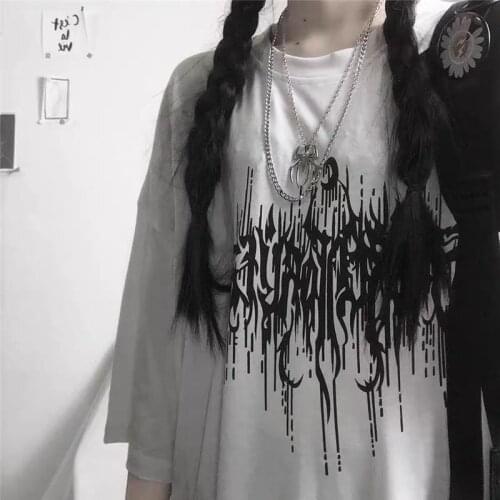 Women T-Shirts Short Sleeve Korean Style Cotton Anime Print Vintage Punk Gothic Clothes Dropshipping Black Vintage Harajuku Tops