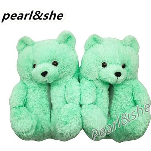 Women Plush Bear Slippers Fluffy Home Indoor House Slides Anti-Slip Faux Fur Cute Cartoon Animal Slipper Soft shoe