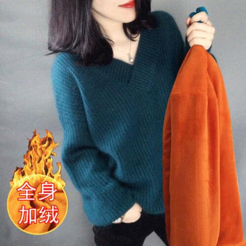 Woman Sweaters Chandails Autumn Winter Plus Size Womens Clothes Sweater Pullover Women Loose V-neck Sweater