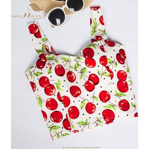 SISHION Sexy Crop Top Women 2021 Vintage White Tank Top VT0006 Cherry Floral Print Black Pink Tank Tops