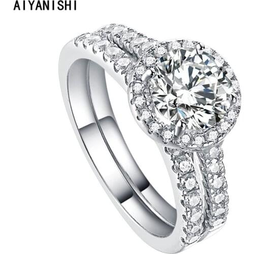 AIYANISHI 925 Silver Rings For Women Halo 1.25ct Ring Sets Wedding Bridal Ring Set Jewelry Engagement Party Rings Bijoux Femme