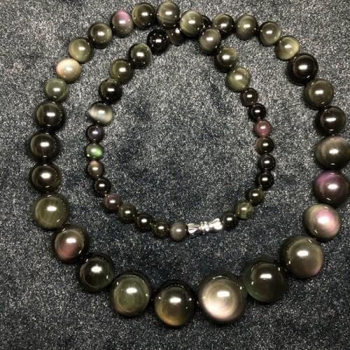 Jewelry Natural Obsidian Stone Necklace Rainbow Eye Round Beads Tower Chain Necklace Women Fashion Unisex Choker Femme New 2018