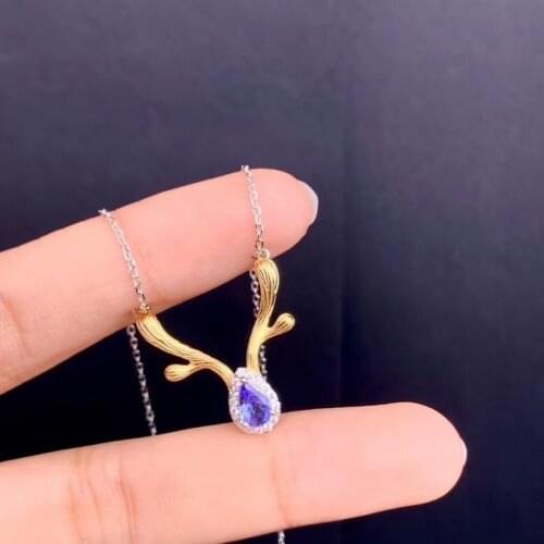 Ladies New Natural Tanzanite Pendant Necklace 925 Silver Two-color Electroplating Process Elk Shape Fashion Trend