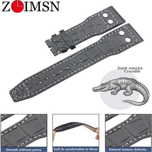 ZLIMSN Original Real Alligator Strap Hand-Made Crocodile Watch Straps 22mm For IWC pilot 325519 Watch Band Women Mens Watch