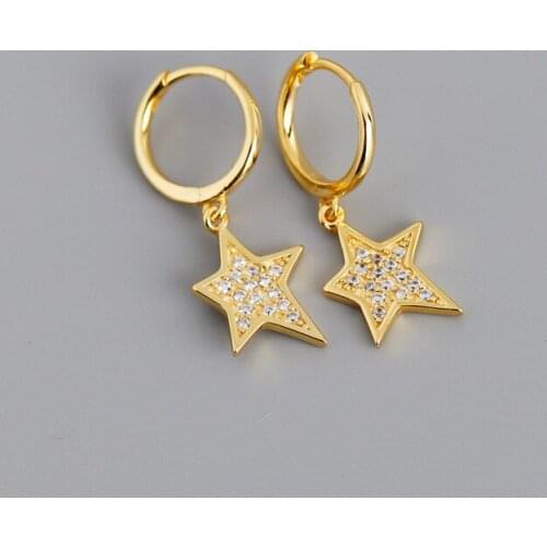 1PAIR 100% Authentic 925 Sterling silver Zircon Crown /Star Earring hoop Earrings Wild Geome Hoop Huggie Earrings jEWELRY tle968