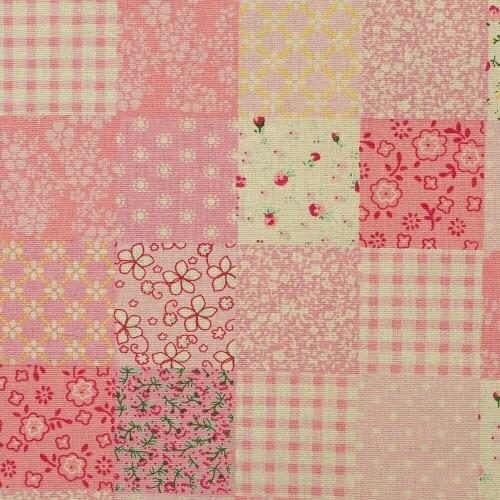 1 yard Cotton Linen Fabric for sewing pathwork, bedding, handmaking - Patch and flora (pink) (width=140cm)