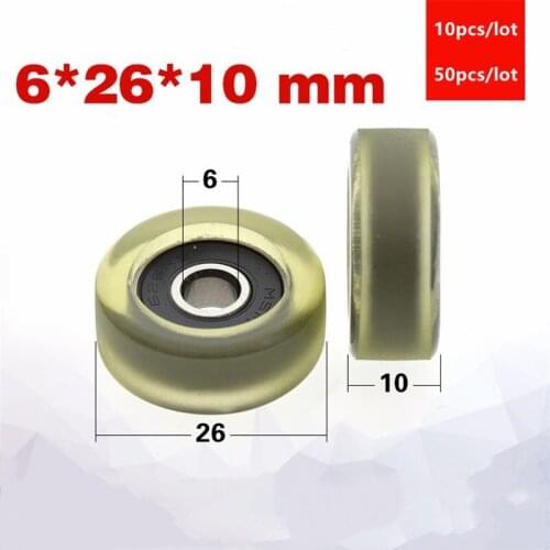 10pcs/50pcs 6*26*10mm polyurethane PU 626 626RS drawer showcase low noise roller bearing friction pulley 6x26x10