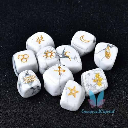 10 Pieces Witch Runes Carved Howlite Gravel Crytsal Reiki Healing Meditation