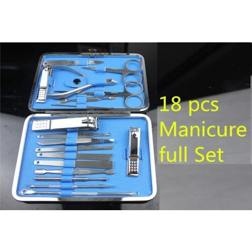 18pcs Portable Manicure full Set Pedicure Scissor Tweezer Knife Ear pick Utility Nail Clipper Kit Stainless steel Nail Care Tool