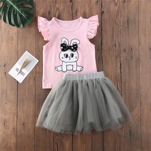 2020 Girls Clothing Sets New Summer Cartoon rabbit T-shirt+Lace Tutu Skirt 2Pcs for Kids Clothing Sets Baby Clothes Outfits