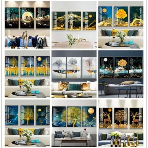 3 Pcs/Set DIY Oil Painting by Numbers Triptych Pictures Coloring Landscape Abstract Paint Wall Sticker Home Decor