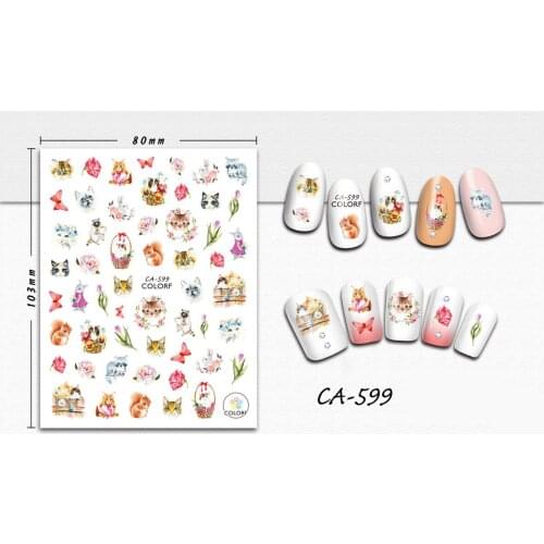 3D Nail Sticker Squirrel Flowers Cat Design Stickers for Nails Manicure Sticker Decals Decoration Nail Art Sticker Accessories