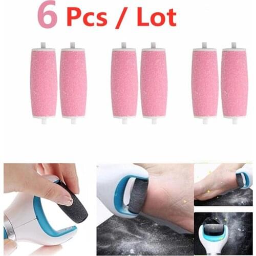 6pcs Pink Replacements Roller Heads For Pro Pedicure Foot Care Tool Scholls Feet Electronic Foot File Rollers Skin Remover