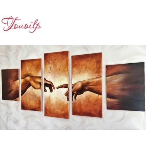 TOUOILP 5pcs/set 5D full square&round diamond embroidery wall canvas painting,Diy Creation of Adam diamond Painting,diamond cross stitch wall stickers