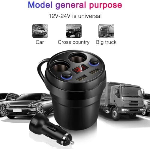 YANTU Cup Car Charger Multi-function Display Voltage 3.1A 2 USB Car- DC 12-24V Cigarette Lighter Splitter For GPS DVR Charge