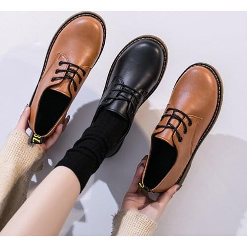 2020 Spring Woman Oxford Shoes Pu Leather Lace Up Casual Shoes Platform Sewing Work Shoes Brown Black Flats zapatos mujer 8006L