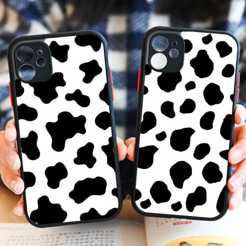JAMULAR White Black Cow Symbol Pattern Print Phone Case For iPhone XS MAX 11 Pro 12 mini SE2020 X XR 7 6 8Plus Hard Cover Fundas