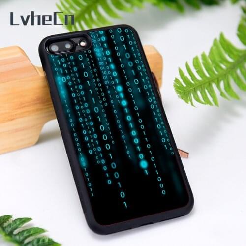 LvheCn Silicone Rubber Phone Case Cover for iPhone 6 6S 7 8 Plus X XS XR 11 12 Mini Pro Max Binary Matrix Code Protector