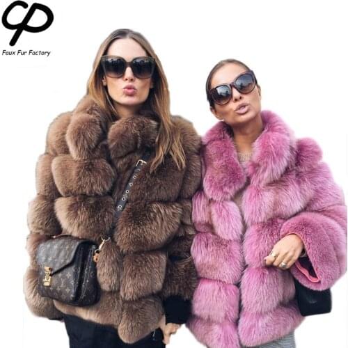 CP Faux Fur Factory Faux Fox Fur Coat Women Winter Stand Collar Artifical Fur Coats Overcoat Female Faux Fur Jacket FC028