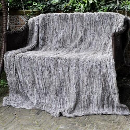 CX-D-10A 150cmx130cm Fashion Hand Knit Rabbit Fur Throw Blanket