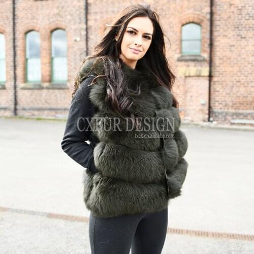 CX-G-B-08B Winter New Fashion Gilet Waistcoat Real Fox Fur Vest for Women