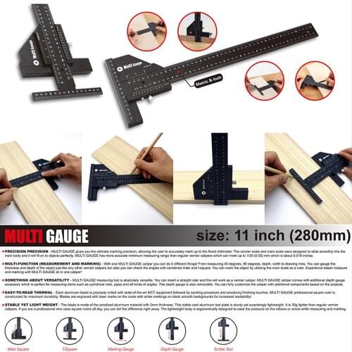 Woodworking Multifunctional Ruler Aluminum Alloy T-shaped Rulers Woodworking Scriber DIY Tools Mark Scraper Wood Tools