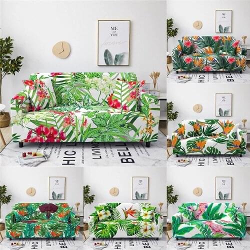 Plant Leaf Flower Printed Elastic Sofa Covers for Living Room, Stretch Slipcovers Armchair Sofa Couch Cover All Inclusive