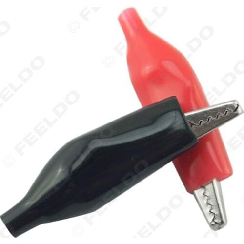 FEELDO 2pcs Larger 58mm Metal Crocodile Clip Black and Red Sheath Clip Power Clamp Test Leads Clip #FD-4998