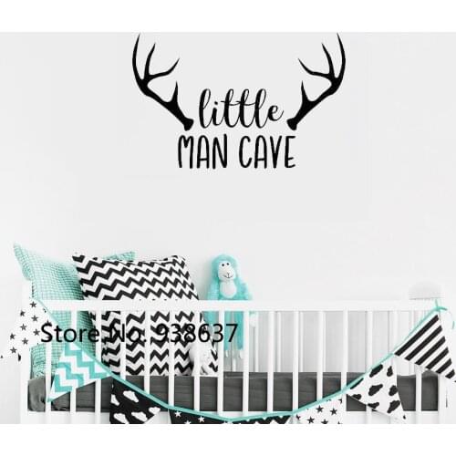 Woodland Nursery Wall Decal Little Man Cave Baby Boy Wall Stickers Quote Deer Antlers Kids Bedroom Decor Art Decals Mural ZB616