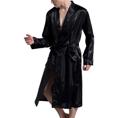 Mens Classic Robes Twill Home Clothes Long Robes Pocket Imitation Silk Bathrobe Summer Autumn Sleep Lounge