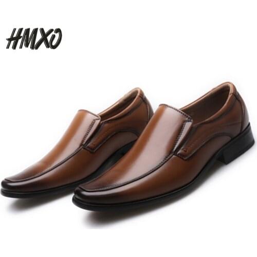 HMXO One-pedal Mens Leather Shoes Business Formal Wear Square Toe Men Shoes Lace-up Solid Color Soft Casual Mens Leather Shoes