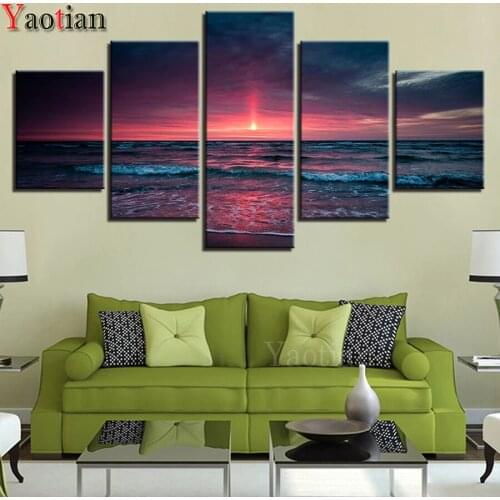 Sunset Red Sky Seascape Multi-Picture puzzle diamant 5d diamond painting,full,square,round,5 piece diamond embroidery Mosaic