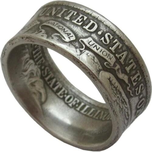 US 1918 Handcraft Coin Ring Made from Kennedy Half Dollar Silver Plated Copy Coins