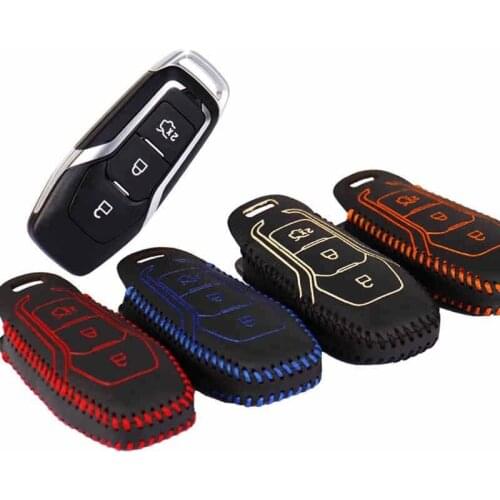 New Remote Key Holder Case For Ford 3 Buttons Smart Key And Camp Key Hand Sewing Car Buick Key Leather Cover Key Bag